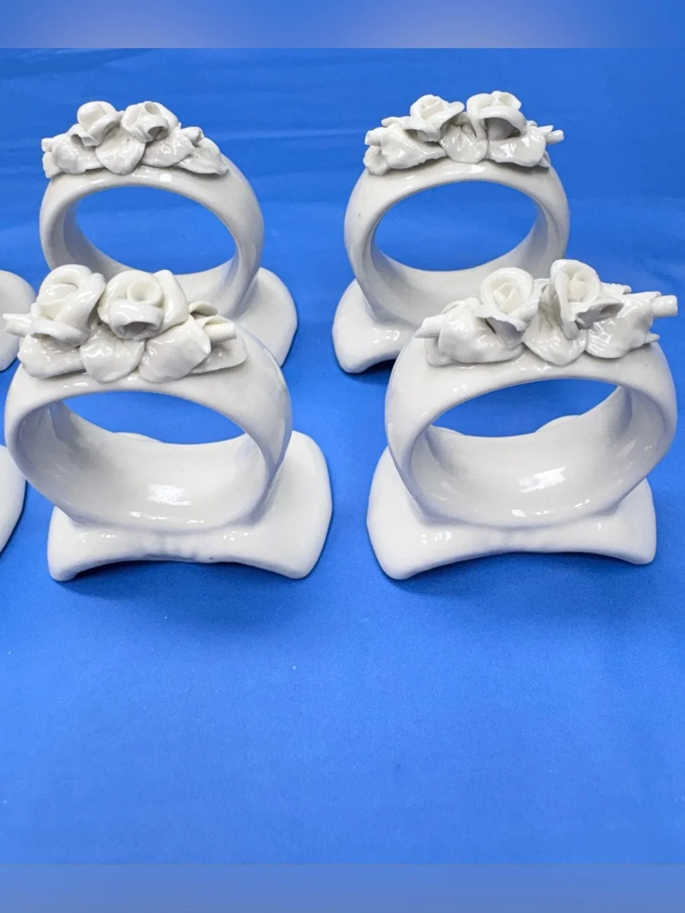 Vintage Wihelm Rittirsch Germany Porcelain Rose Napkin Rings Set of 8